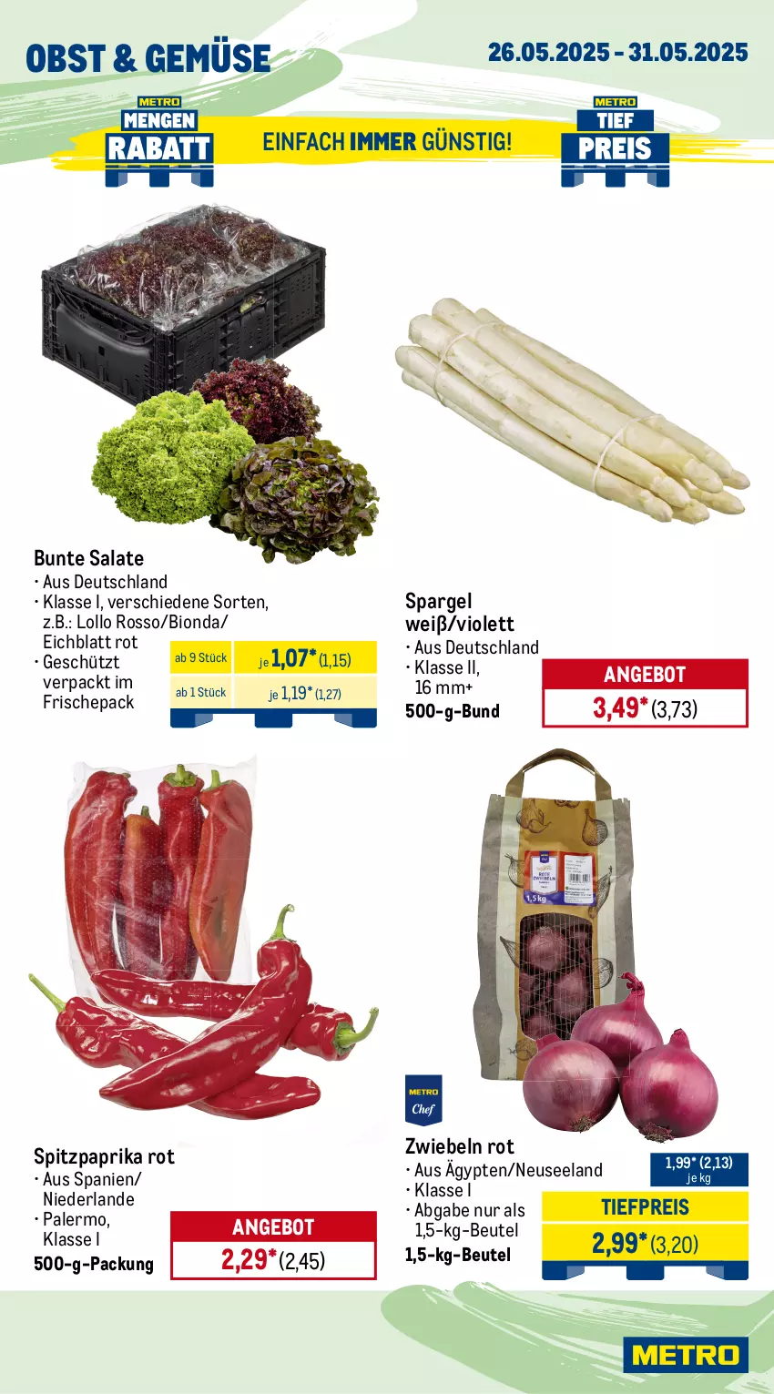Aktueller Prospekt Metro - Wochen-Angebote - von 26.05 bis 31.05.2025 - strona 8 - produkty: angebot, arla, Becher, beutel, bio, bunte salate, eimer, eis, Elan, frischkäse, frucht, fruchtjoghurt, géramont, joghur, joghurt, Käse, mac, milch, obst, paprika, paprika rot, reis, salat, salate, salz, spargel, Spitzpaprika, Ti, tiefpreis, weichkäse, zwiebel, zwiebeln