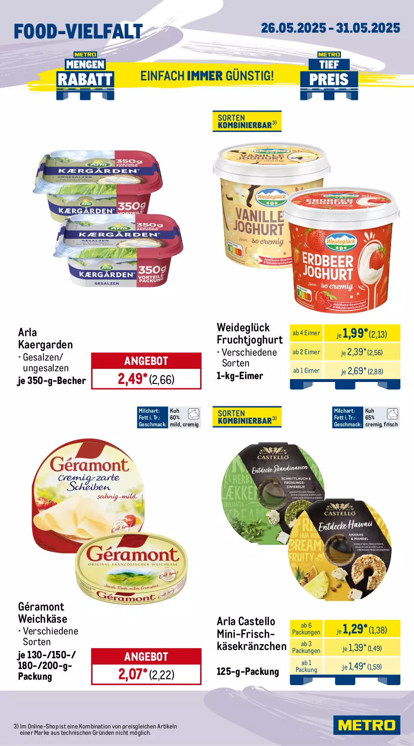Aktueller Prospekt Metro - Wochen-Angebote - von 26.05 bis 31.05.2025 - strona 9 - produkty: angebot, arla, Becher, beutel, bio, bunte salate, eimer, eis, Elan, frischkäse, frucht, fruchtjoghurt, géramont, joghur, joghurt, Käse, mac, milch, obst, paprika, paprika rot, reis, salat, salate, salz, spargel, Spitzpaprika, Ti, tiefpreis, weichkäse, zwiebel, zwiebeln