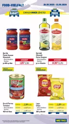 Gazetka promocyjna Metro - Wochen-Angebote - Gazetka - ważna od 31.05 do 31.05.2025 - strona 11 - produkty: angebot, barilla, bertolli, beutel, bockwurst, cheddar, chips, eis, flasche, fleisch, gin, lays, olive, oliven, olivenöl, olivenöl extra, oro di parma, pasta, Pasta Sauce, reis, rind, rindfleisch, salsiccia, sauce, saucen, schwein, schweine, sim, Ti, tiefpreis, tomate, tomaten, wein, weine, wurst