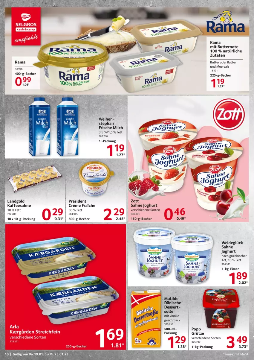 Aktueller Prospekt Selgros - Food - von 19.01 bis 25.01.2023 - strona 10 - produkty: Becher, butter, creme, dessert, eimer, frische milch, grütze, joghur, joghurt, joghurt nach, kaffee, LG, mac, meersalz, milch, Popp, rama, sahne, sahne joghurt, salz, Soße, Ti, vanille