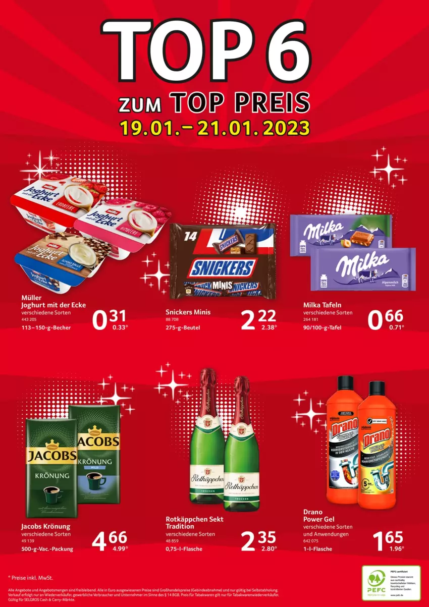 Aktueller Prospekt Selgros - Food - von 19.01 bis 25.01.2023 - strona 24 - produkty: angebot, angebote, Becher, beutel, eis, flasche, jacobs, jacobs krönung, LG, milka, Müller, Rauch, reis, rotkäppchen, sekt, snickers, Ti