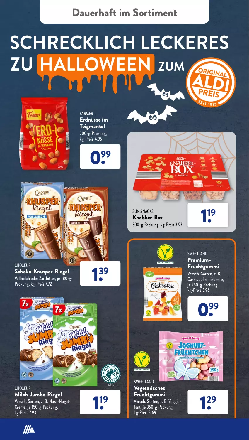 Aktueller Prospekt AldiSud - NÄCHSTE WOCHE - von 24.10 bis 29.10.2022 - strona 42 - produkty: auer, beere, cassis, creme, eis, erdnüsse, frucht, fruchtgummi, je 250-g-packung, johannisbeere, jumbo, Mantel, milch, nuss, reis, riegel, schoko, snack, snacks, Sun Snacks, Sweetland, Ti, Vegeta, veggie, vollmilch