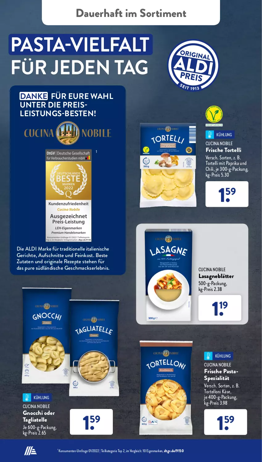 Aktueller Prospekt AldiSud - NÄCHSTE WOCHE - von 24.10 bis 29.10.2022 - strona 44 - produkty: aldi, auer, aufschnitt, chili, cin, eis, elle, ente, feinkost, Frische Pasta, gin, gnocchi, Käse, lasagne, Lasagneblätter, mac, mit paprika, paprika, pasta, reis, rezept, rezepte, Spezi, tagliatelle, Ti, torte, tortelloni