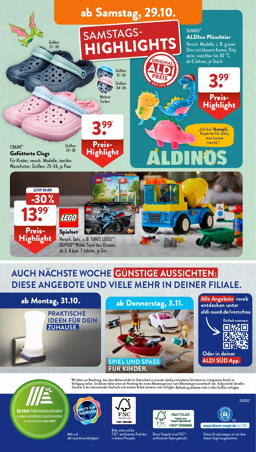 Aktueller Prospekt AldiSud - NÄCHSTE WOCHE - von 24.10 bis 29.10.2022 - strona 55 - produkty: aldi, angebot, angebote, Clogs, decke, dell, drucker, duplo, eis, elle, Engel, gin, kerze, Kinder, kleid, Kleidung, lebensmittel, LEGO®, mac, Mode, papier, Plüsch, reis, Ti, Tiere, tisch, Wild, ZTE