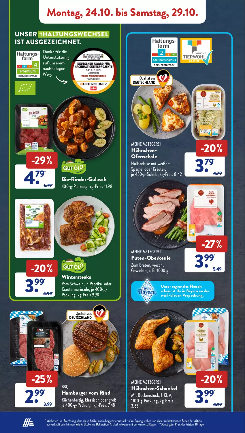 Aktueller Prospekt AldiSud - NÄCHSTE WOCHE - von 24.10 bis 29.10.2022 - strona 6 - produkty: alle artikel ohne dekoration, bio, braten, burger, dekoration, eis, fleisch, gsw, gulasch, hähnchen-schenkel, hamburger, henkel, hollandaise, kräuter, küche, Küchen, marinade, oder kräuter, Ofen, paprika, pute, reis, rind, rinder, Schal, Schale, schenkel, schwein, spargel, steak, steaks, Ti, wein, ZTE