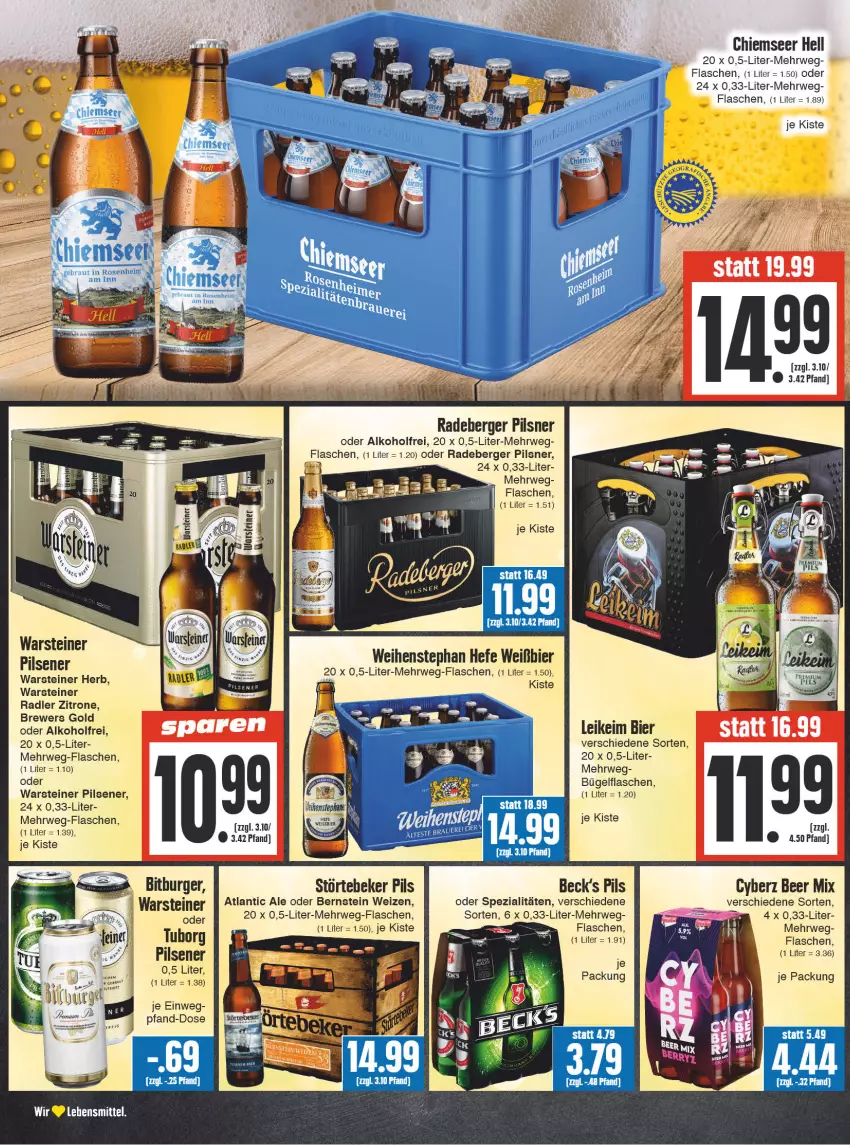 Aktueller Prospekt Edeka - Angebote der Woche - von 25.09 bis 30.09.2023 - strona 14 - produkty: alkohol, Berger, bier, bügel, bügelflasche, flasche, Hefe, lebensmittel, pils, pilsener, pilsner, radeberger, radeberger pilsner, radler, rwe, Spezi, steiner, störtebeker, Ti, warsteiner, weihenstephan, zitrone