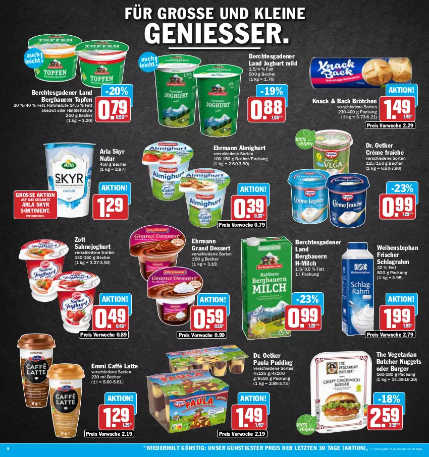 Aktueller Prospekt Aez - Prospekte - von 25.09 bis 30.09.2023 - strona 8 - produkty: almighur, almighurt, arla, arla skyr, auer, Bau, Bauer, Becher, brötchen, burger, caffè latte, crème fraîche, dessert, Dr. Oetker, ehrmann, ehrmann almighurt, Ehrmann Grand Dessert, eis, emmi, joghur, joghurt, joghurt mild, latte, leine, milch, natur, nuggets, Paula, paula pudding, pudding, reis, Ria, sahne, Sahnejoghurt, schlagrahm, Skyr, The Vegetarian Butcher, Ti, topf, Topfen, Vegeta, weihenstephan, zott, ZTE