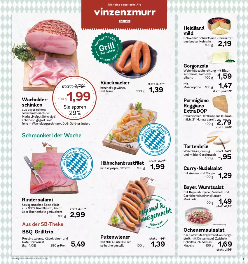 Aktueller Prospekt Aez - Prospekte - von 07.08 bis 12.08.2023 - strona 5 - produkty: ananas, bratwurst, brie, buch, burger, curry, eis, gewürz, gorgonzola, grill, hähnchenbrust, hartkäse, hofgut, Holz, italienischer hartkäse, Käse, Käsekrainer, knacker, LG, mac, mango, marinade, mascarpone, milch, nudel, nudelsalat, parmigiano, parmigiano reggiano, pute, regensburger, reggiano, reis, rind, rinder, Rindersalami, rostbratwurst, salami, salat, schinken, schnittkäse, schnittlauch, schwein, schweine, schweizer schnittkäse, Spezi, Ti, torte, uhr, weichkäse, wein, weine, wiener, wurst, ZTE, zwiebel, zwiebeln