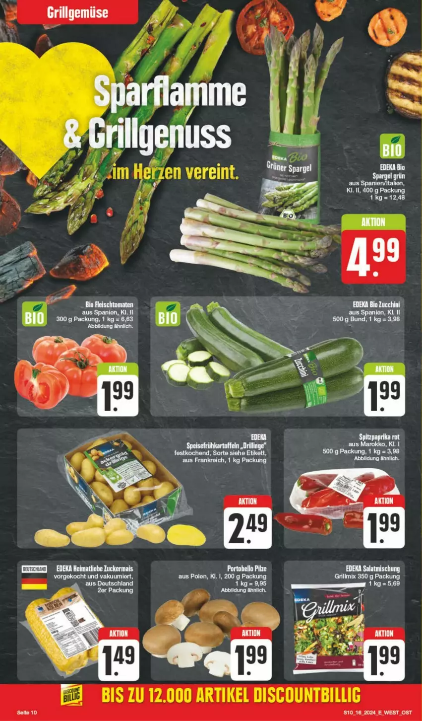 Aktueller Prospekt Edeka - Prospekte - von 13.04 bis 20.04.2024 - strona 10 - produkty: bio, deka, edeka bio, eis, Frühkartoffeln, grill, kartoffel, kartoffeln, LG, mais, paprika, pilze, salat, speisefrühkartoffeln, Spitzpaprika, Ti, zucker, zuckermais