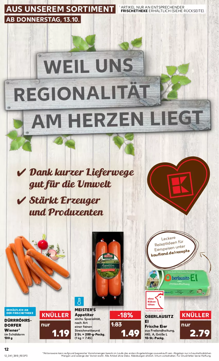 Aktueller Prospekt Kaufland - von 13.10 bis 19.10.2022 - strona 12 - produkty: angebot, eier, eis, ente, Meister, Mett, mettwurst, rezept, rezepte, rwe, Spezi, Ti, wiener, wurst, ZTE