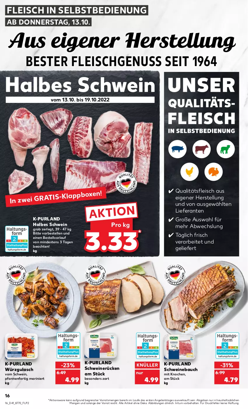 Aktueller Prospekt Kaufland - von 13.10 bis 19.10.2022 - strona 16 - produkty: angebot, Bau, eis, elle, fleisch, fleisch in selbstbedienung, gulasch, Klappbox, nuss, pfanne, pfannen, purland, schwein, schweine, Schweinebauch, schweinerücken, Ti, wein, weine, ZTE