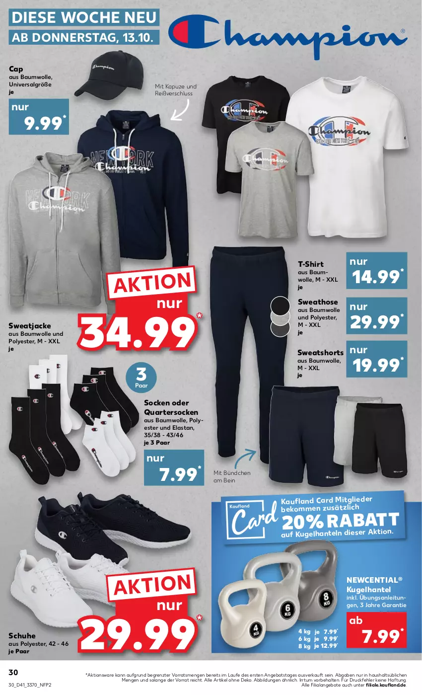 Aktueller Prospekt Kaufland - von 13.10 bis 19.10.2022 - strona 30 - produkty: angebot, angebote, Bau, baumwolle, beko, Cap, Hanteln, hose, Jacke, Kugel, LG, schuhe, shirt, shorts, socken, Sweathose, sweatjacke, sweatshorts, T-Shirt, Ti, wolle, ZTE