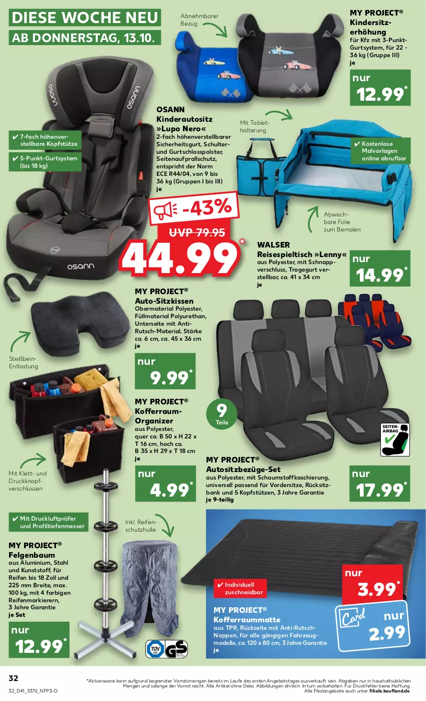 Aktueller Prospekt Kaufland - von 13.10 bis 19.10.2022 - strona 32 - produkty: angebot, angebote, auto, Bank, Bau, Brei, dell, eis, elle, felgen, Kinder, Kinderautositz, Kindersitz, kissen, koffer, kopfstütze, LG, messer, Mode, nero, reifen, reis, Ria, schutzhülle, sitzbank, Sitzerhöhung, sitzkissen, Spieltisch, tablet, Ti, tisch, walser, ZTE