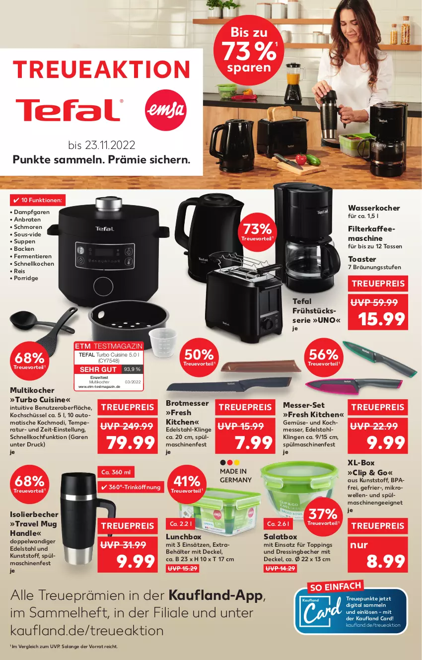 Aktueller Prospekt Kaufland - von 13.10 bis 19.10.2022 - strona 41 - produkty: auto, Becher, Behälter, braten, brot, decke, Deckel, dressing, edelstahl, eis, elle, isolierbecher, kaffee, Kocher, lunchbox, magazin, messer, mikrowelle, Multikocher, porridge, reis, salat, schüssel, spülmaschinen, suppe, suppen, tasse, tefal, Ti, Tiere, tisch, toast, toaster, travel mug, wasser, Zelt