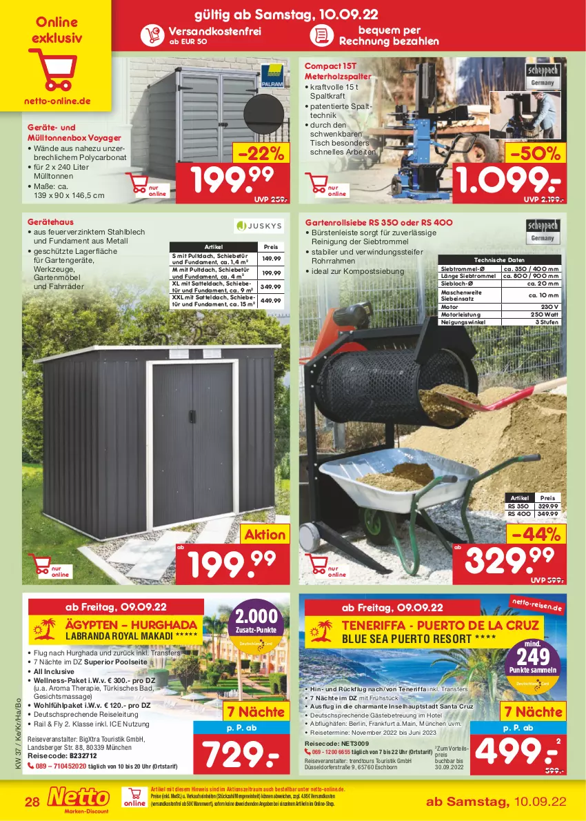 Aktueller Prospekt Netto Marken-Discount - Filial-Angebote - von 12.09 bis 17.09.2022 - strona 28 - produkty: Bad, Berger, Bona, buch, bürste, bürsten, eis, elle, Garten, gartenmöbel, gsw, harman, Holz, Holzspalter, kraft, labranda, möbel, ndk, pool, Reinigung, reis, reiseveranstalter, sattel, Ti, tisch, trendtours touristik gmbh, trommel, uhr, versandkostenfrei, vorteilspreis, werkzeug, werkzeuge, ZTE