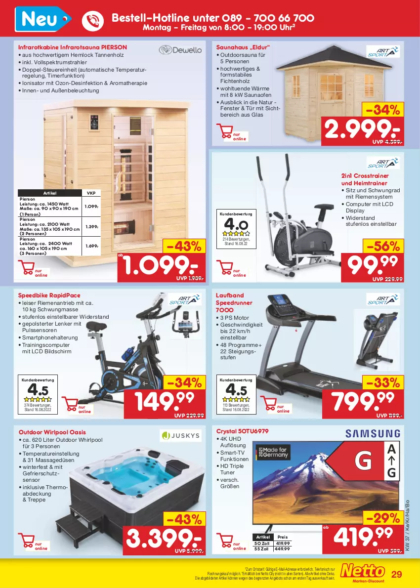 Aktueller Prospekt Netto Marken-Discount - Filial-Angebote - von 12.09 bis 17.09.2022 - strona 29 - produkty: angebot, auto, beleuchtung, computer, Desinfektion, eis, fenster, hd triple tuner, Holz, Innen- und Außenbeleuchtung, natur, Ofen, pool, pute, reis, rum, smartphone, spee, Spektrum, telefon, Ti, timer, tisch, tuner, uhd, uhr, usb, Whirlpool, ZTE