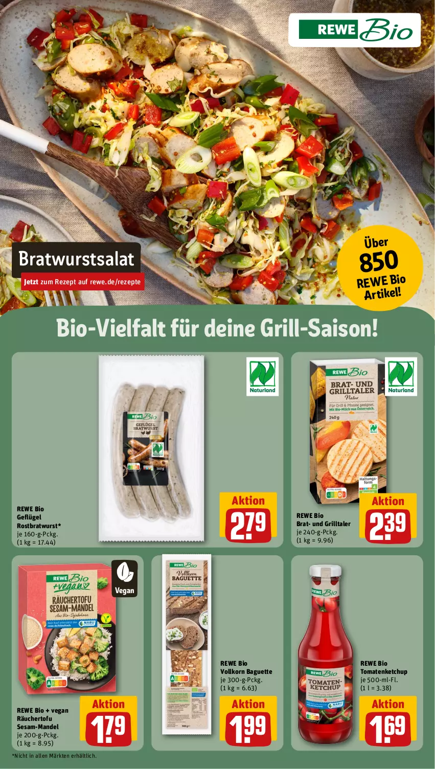 Aktueller Prospekt Rewe - Prospekte - von 15.07 bis 20.07.2024 - strona 11 - produkty: baguette, bio, bratwurst, Geflügel, grill, ketchup, korn, mandel, rewe bio, rezept, rezepte, rostbratwurst, salat, sesam, Ti, Tofu, tomate, tomaten, tomatenketchup, wurst