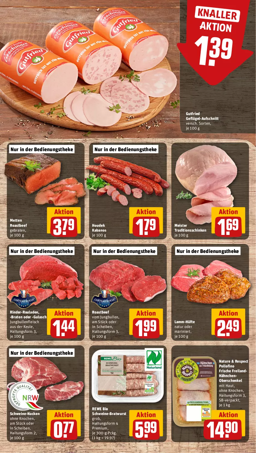 Aktueller Prospekt Rewe - Prospekte - von 15.07 bis 20.07.2024 - strona 6 - produkty: aufschnitt, beef, bio, braten, bratwurst, eis, fleisch, Geflügel, gulasch, gutfried, henkel, houdek, jungbullen, kabanos, lamm, Meister, Mett, metten, natur, rewe bio, rind, rinder, rinder-rouladen, roastbeef, rouladen, schenkel, schinken, schwein, schweine, Ti, wein, weine, wurst