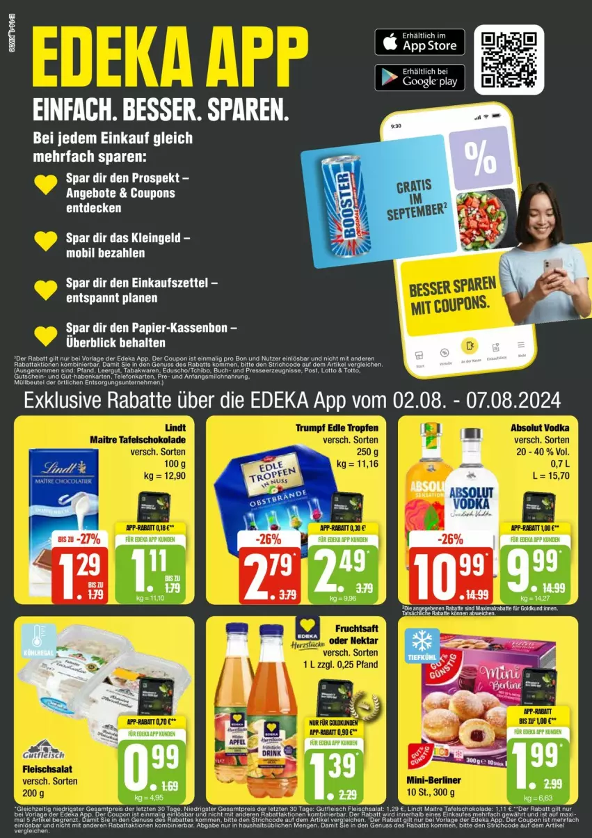 Aktueller Prospekt Edeka - Prospekte - von 02.09 bis 07.09.2024 - strona 14 - produkty: angebot, angebote, berliner, buch, coupon, coupons, decke, deka, eduscho, eis, fleisch, fleischsalat, gutfleisch, hero, Kette, lindt, nuss, papier, reis, rel, salat, schoko, schokolade, tafelschokolade, Tchibo, Ti, ZTE