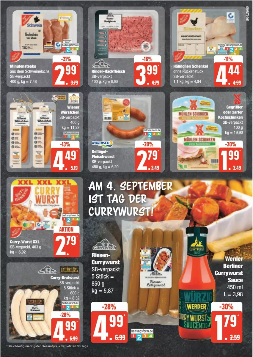 Aktueller Prospekt Edeka - Prospekte - von 02.09 bis 07.09.2024 - strona 9 - produkty: bratwurst, Cien, curry, currywurst, eis, lachs, reis, schwein, schweine, Schweinelachs, Ti, wein, weine, wurst, ZTE