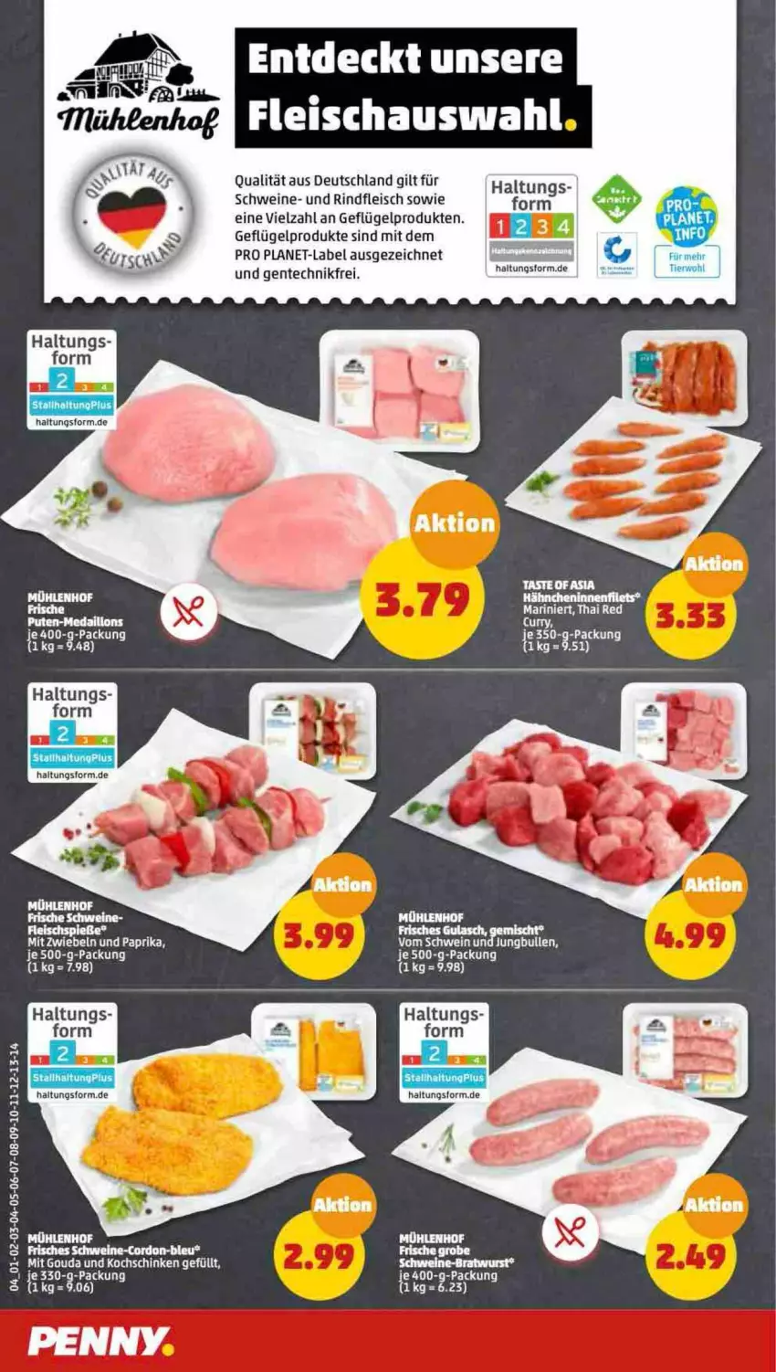 Aktueller Prospekt Penny - Prospekte - von 05.09 bis 10.09.2022 - strona 4 - produkty: bratwurst, eis, ente, fleisch, Geflügel, geflügelprodukte sind mit dem, gouda, kochschinken, medaillons, mit gouda, paprika, pute, rind, rindfleisch, schinken, schwein, schweine, wein, weine, wurst