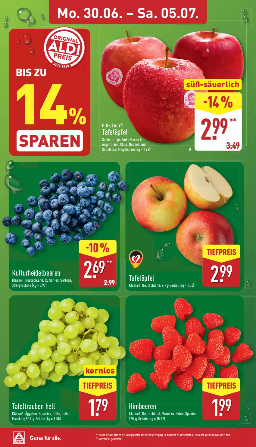 Aktueller Prospekt Aldi Nord - Von Montag - von 30.06 bis 05.07.2025 - strona 5 - produkty: beere, beeren, beutel, eis, Elan, heidelbeere, heidelbeeren, himbeer, himbeere, himbeeren, Pink Lady, reis, rum, Schal, Schale, tafeläpfel, tafeltrauben, Ti, tiefpreis, trauben, ZTE