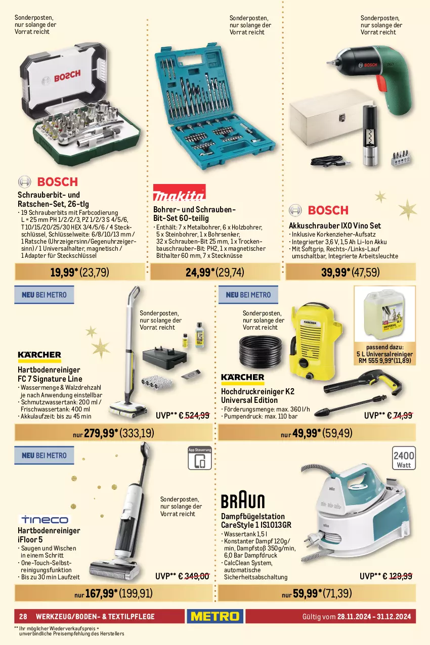 Aktueller Prospekt Metro - Weihnachtsfeier & Präsente - von 28.11 bis 31.12.2024 - strona 28 - produkty: adapter, akku, akkuschrauber, Arbeitsleuchte, auto, Bau, Behälter, beutel, bodensauger, bügel, Bügelstation, bürste, dampfbügelstation, eis, Elektro, elle, ente, handstaubsauger, Hartbodenreiniger, hochdruckreiniger, Holz, K2, kraft, Leuchte, LG, natur, reiniger, Reinigung, reis, Schal, schrauben, sonderposten, staubbeutel, staubsauger, teller, Ti, tisch, uhr, wasser, wassertank, werkzeug