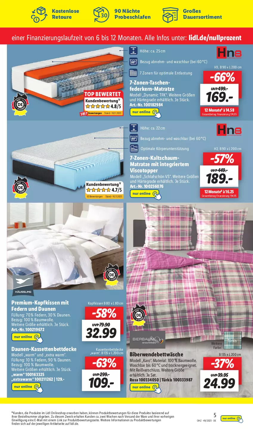 Aktueller Prospekt Lidl - Wochen-Highlights im Onlineshop - von 04.12 bis 10.12.2023 - strona 7 - produkty: auer, Bau, baumwolle, bett, bettwäsche, decke, dell, Ergee, federkern, kaltschaummatratze, kissen, kopfkissen, korb, matratze, Mode, Ria, rwe, Schaummatratze, Tasche, taschen, taschenfederkern-matratze, Ti, topper, Trockner, weck, wendebettwäsche, wolle