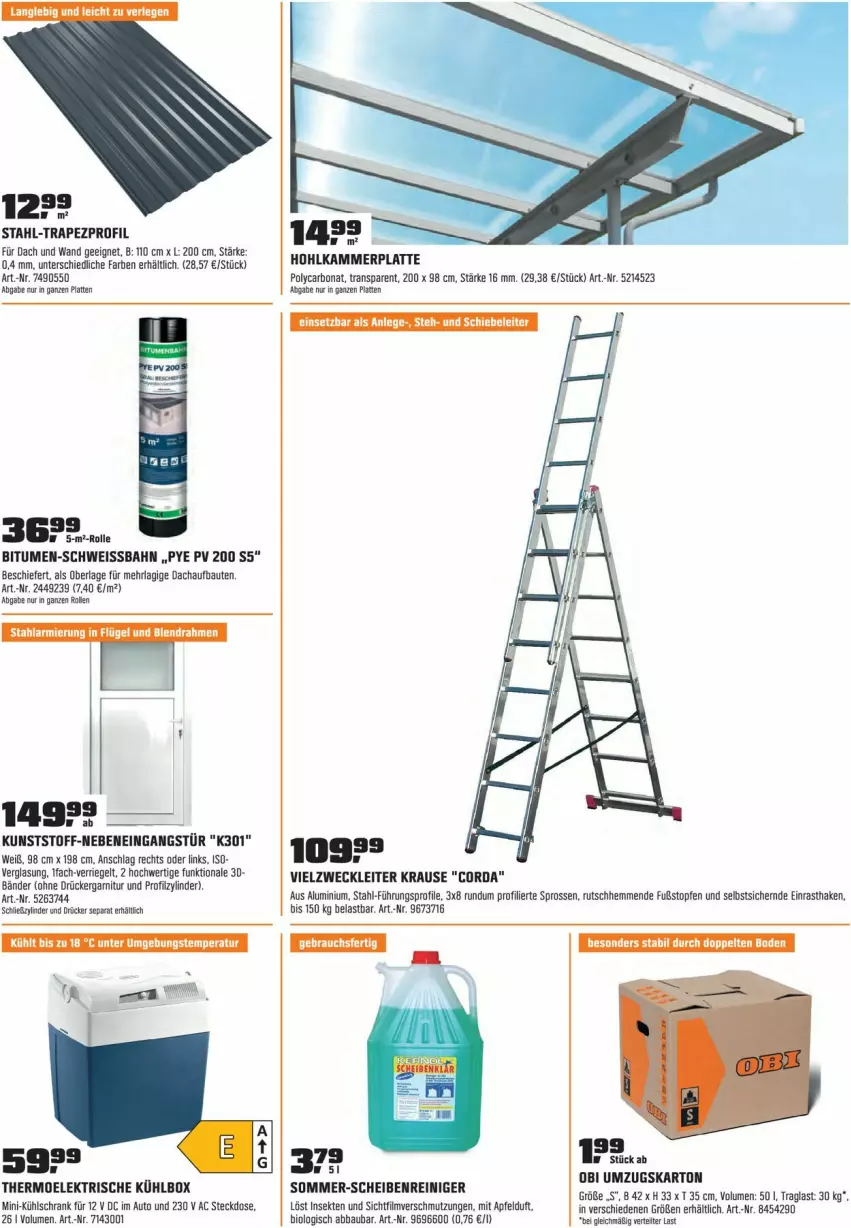 Aktueller Prospekt Obi - Prospekte - von 30.06 bis 31.07.2023 - strona 13 - produkty: Abba, apfel, auto, Bau, bio, Bona, eis, garnitur, Hohlkammerplatte, kühlbox, kühlschrank, latte, reiniger, riegel, Scheibenreiniger, Schrank, sekt, steckdose, Ti, topf, Topfen, umzugskarton, Vielzweckleiter, weck