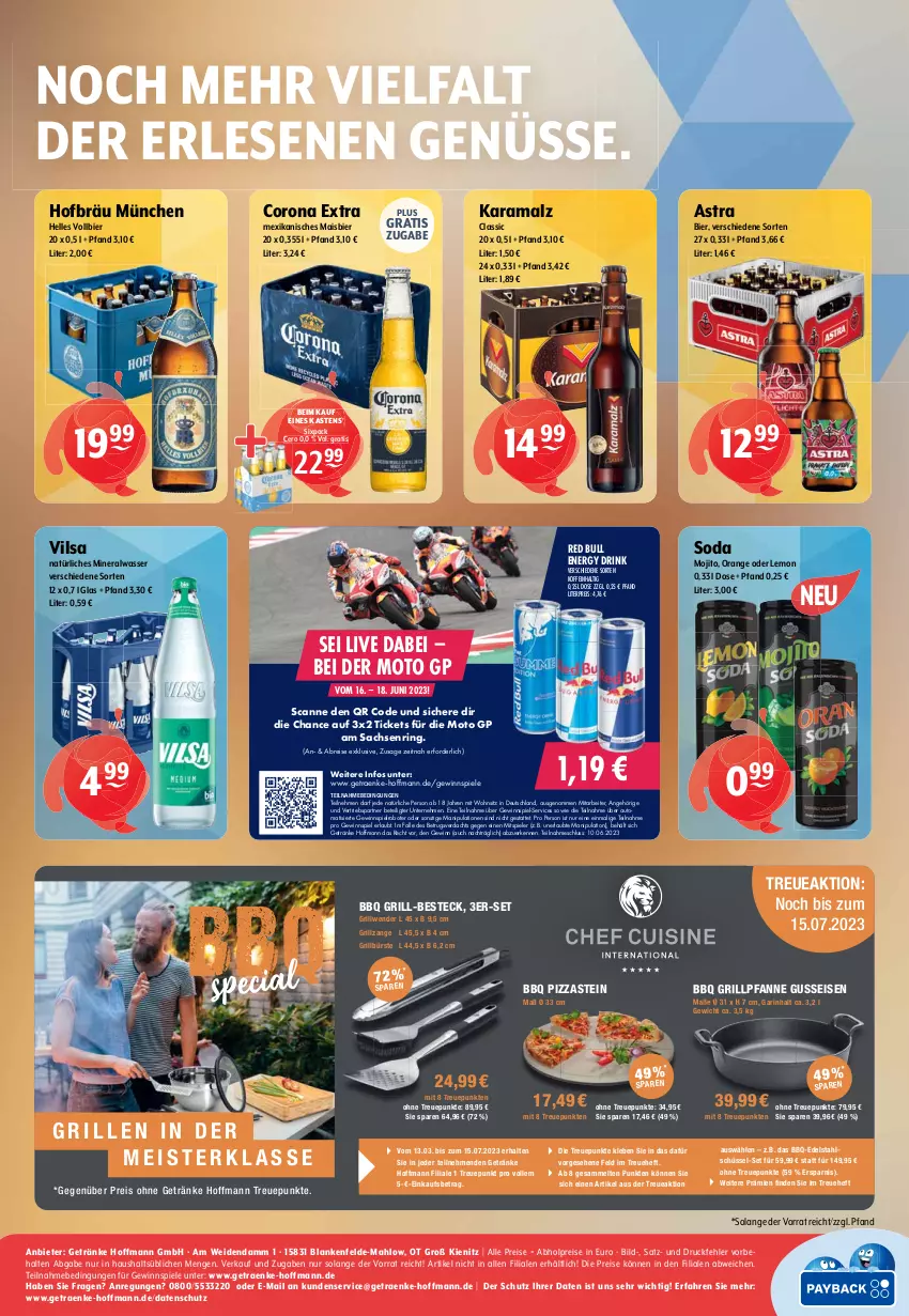 Aktueller Prospekt Getraenke Hoffmann - Prospekte - von 05.06 bis 17.06.2023 - strona 8 - produkty: abholpreise, Alwa, Astra, auto, besteck, bier, Brei, bürste, corona, corona extra, drink, edelstahl, eis, elle, energy drink, getränk, getränke, gewinnspiel, grill, Grillpfanne, grillzange, karamalz, mais, malz, Meister, mineralwasser, mojito, natürliches mineralwasser, orange, pfanne, pizza, rama, red bull, reis, ring, sac, schüssel, Soda, Spiele, Ti, vilsa, wasser