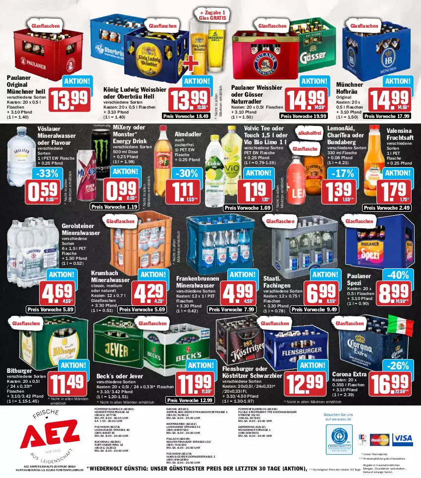 Aktueller Prospekt Aez - Prospekte - von 07.10 bis 12.10.2024 - strona 16 - produkty: AEZ, alkohol, almdudler, Alwa, auer, bier, bio, bio limo, bitburger, brunnen, buch, Bundaberg, burger, corona, corona extra, drink, drucker, eis, elle, energy drink, Engel, ente, fisch, flasche, flensburger, frucht, fruchtsaft, Germ, gerolsteine, gerolsteiner, gin, glasflasche, gösser, jever, kerze, köstritzer, krumbach, limo, mineralwasser, Mixer, mixery, monster, natur, Paula, paulaner, perla, radler, reis, rel, ring, rum, saft, Spezi, Staatl. Fachingen, steiner, tee, teller, Ti, uhr, valensina, vio bio limo, volvic, vöslauer, wasser, weissbier, ZTE, zucker