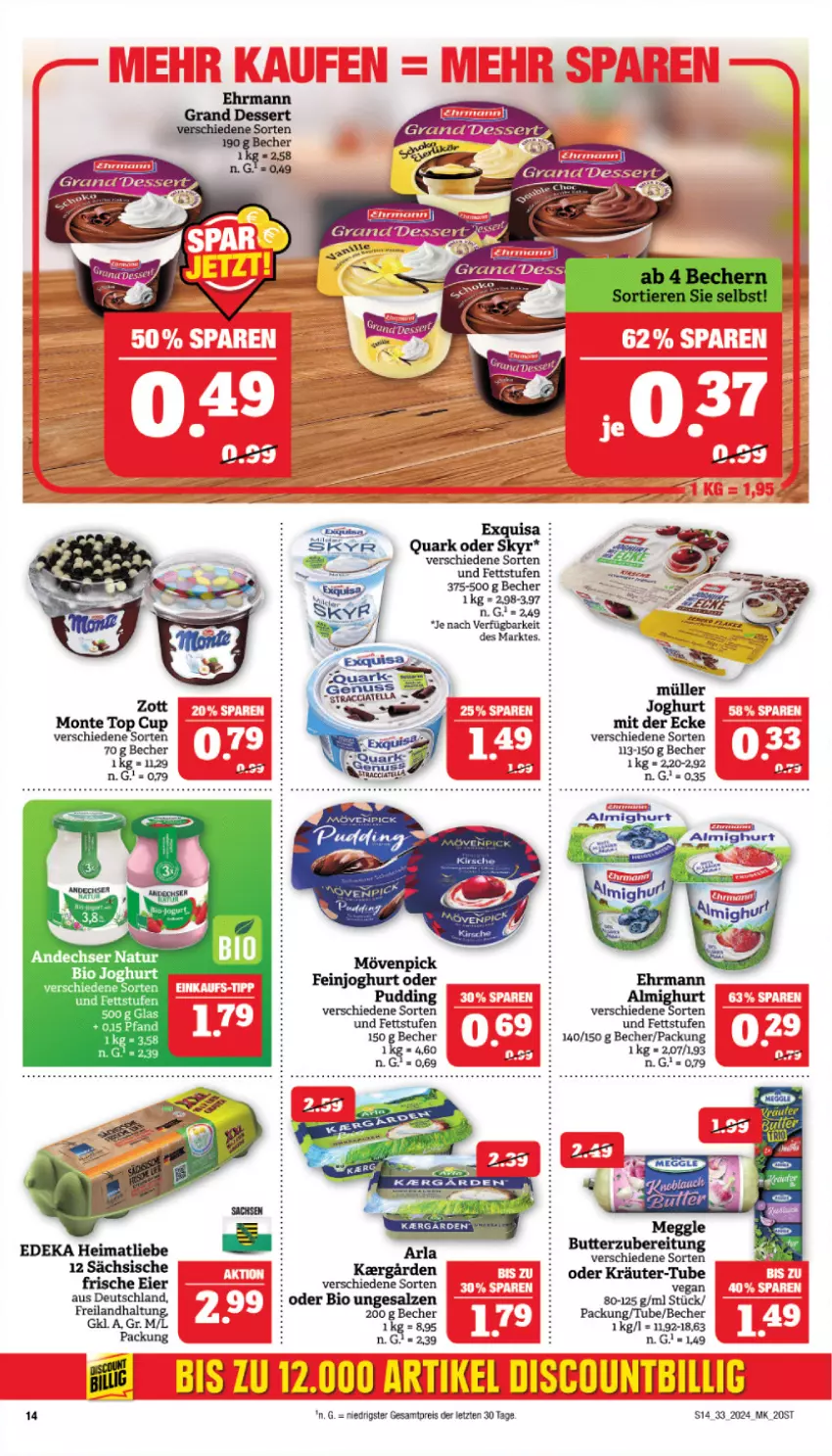 Aktueller Prospekt Marktkauf - Prospekt - von 11.08 bis 17.08.2024 - strona 14 - produkty: andechser natur, arla, Becher, bio, butter, dessert, eier, eis, monte, natur, quark, reis, Skyr, ZTE