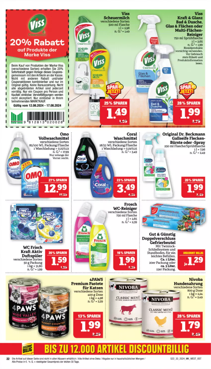 Aktueller Prospekt Marktkauf - Prospekt - von 11.08 bis 17.08.2024 - strona 22 - produkty: beutel, bürste, Coral, coupon, coupons, Dr. Beckmann, eis, erde, flasche, gefrierbeutel, gin, hundenahrung, kraft, pastete, reis, Seife, sofortrabatt, sprühflasche, Ti, vollwaschmittel, waschmittel, wc frisch, ZTE