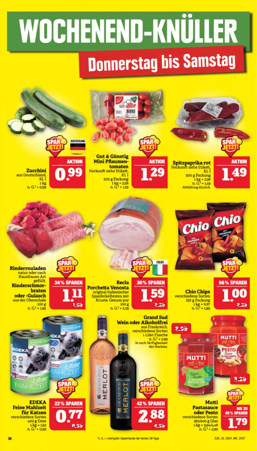 Aktueller Prospekt Marktkauf - Prospekt - von 11.08 bis 17.08.2024 - strona 38 - produkty: alkohol, braten, deka, eis, flasche, gin, grand sud, gulasch, merl, merlot, nuss, pasta, pflaume, pflaumen, reis, rind, rinder, sauce, Schal, Schale, Ti, tomate, tomaten, wein, ZTE