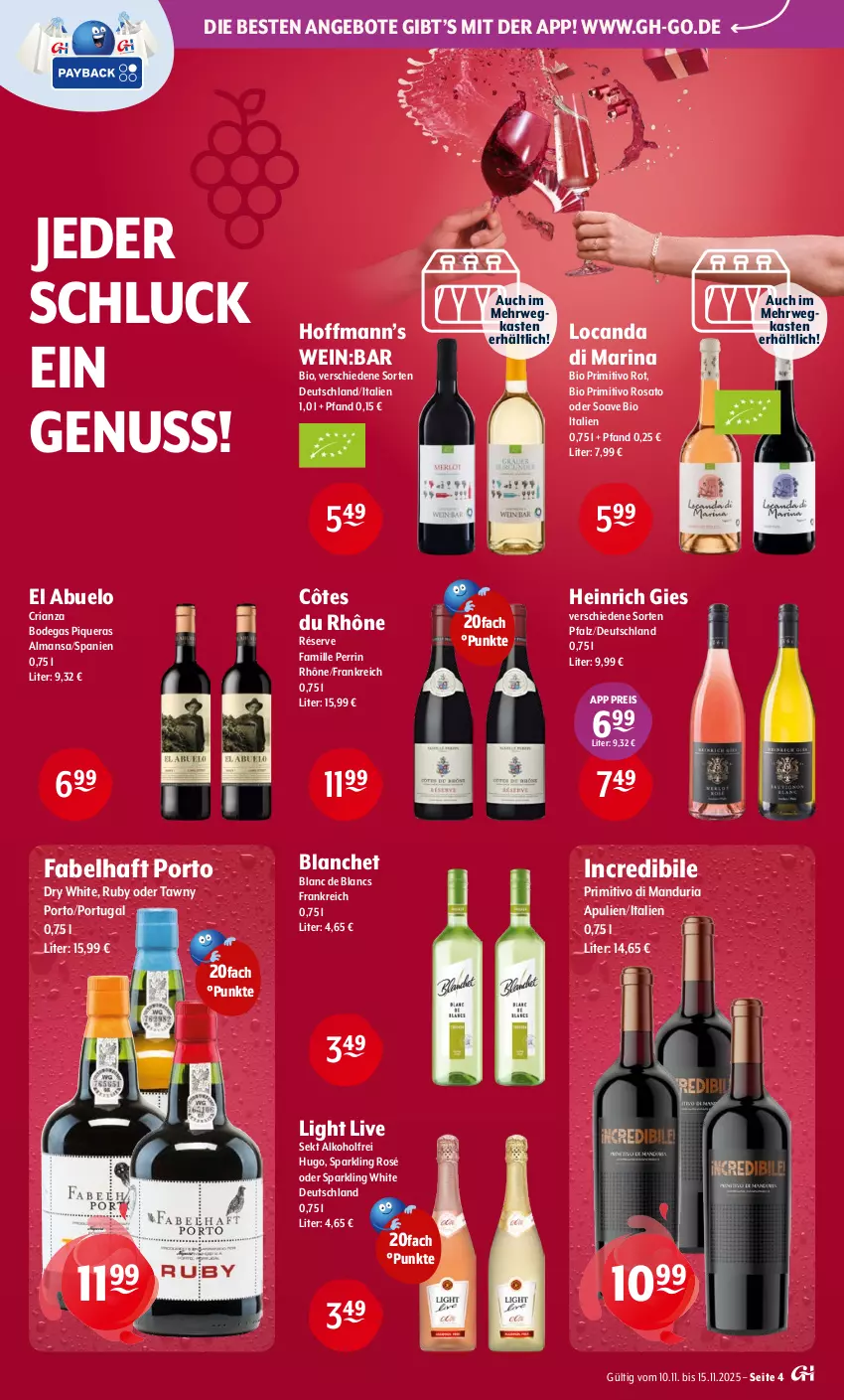 Aktueller Prospekt Getraenke Hoffmann - Prospekte - von 10.11 bis 15.11.2025 - strona 4 - produkty: alkohol, angebot, angebote, bio, de blancs, eis, hugo, nuss, primitivo, reis, Ria, rosato, rwe, sekt, Tawny Port, Ti, wein
