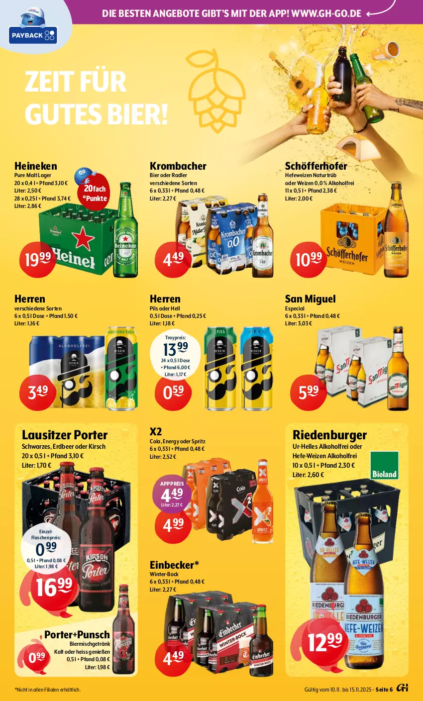 Aktueller Prospekt Getraenke Hoffmann - Prospekte - von 10.11 bis 15.11.2025 - strona 6 - produkty: alkohol, angebot, angebote, bier, burger, cola, eis, elle, flasche, getränk, Hefe, hefeweizen, heineken, kirsch, krombache, krombacher, natur, oder radler, pils, radler, reis, schöfferhofer, Ti