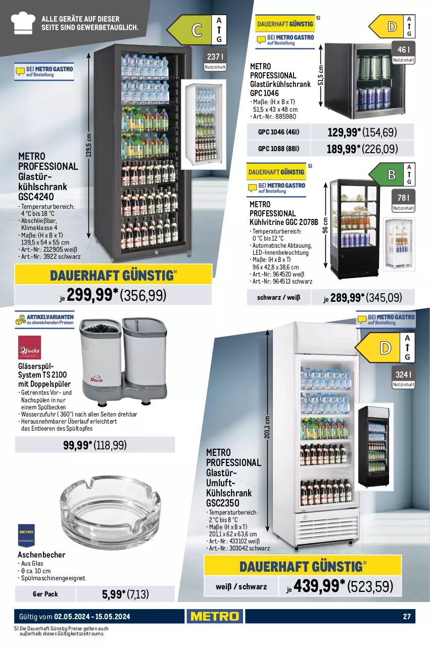 Aktueller Prospekt Metro - GastroJournal - von 02.05 bis 15.05.2024 - strona 27 - produkty: auer, auto, Becher, Behälter, beleuchtung, burgunder, cocktail, eimer, eis, eiswürfel, eiswürfelbereiter, elle, ente, Germ, getränk, getränke, Gläser, Glastür, grappa, kühlschrank, leimer, LG, Metro, metro gastro, reis, rel, rotwein, rum, Schrank, shake, sim, Spülen, spülmaschinen, Ti, tisch, topf, uhr, vitrine, wasser, wein, würfel