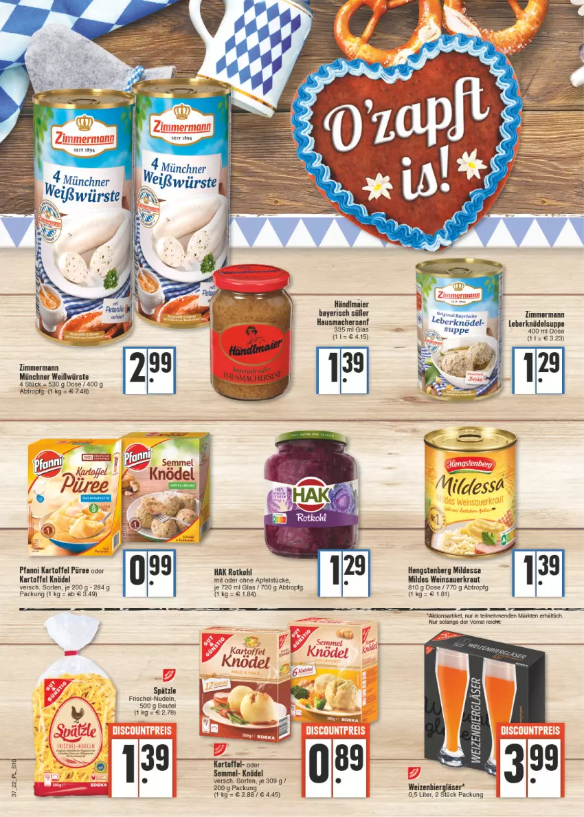 Aktueller Prospekt E Center - Angebote der Woche - von 12.09 bis 17.09.2022 - strona 10 - produkty: apfel, auer, beutel, bier, frischei-nudeln, gin, Gläser, Hausmacher, hengstenberg, kartoffel, Knödel, Kraut, Leberknödel, mac, nudel, nudeln, pfanni, püree, rotkohl, Sauerkraut, Semmel, senf, suppe, Ti, wein, Weinsauerkraut