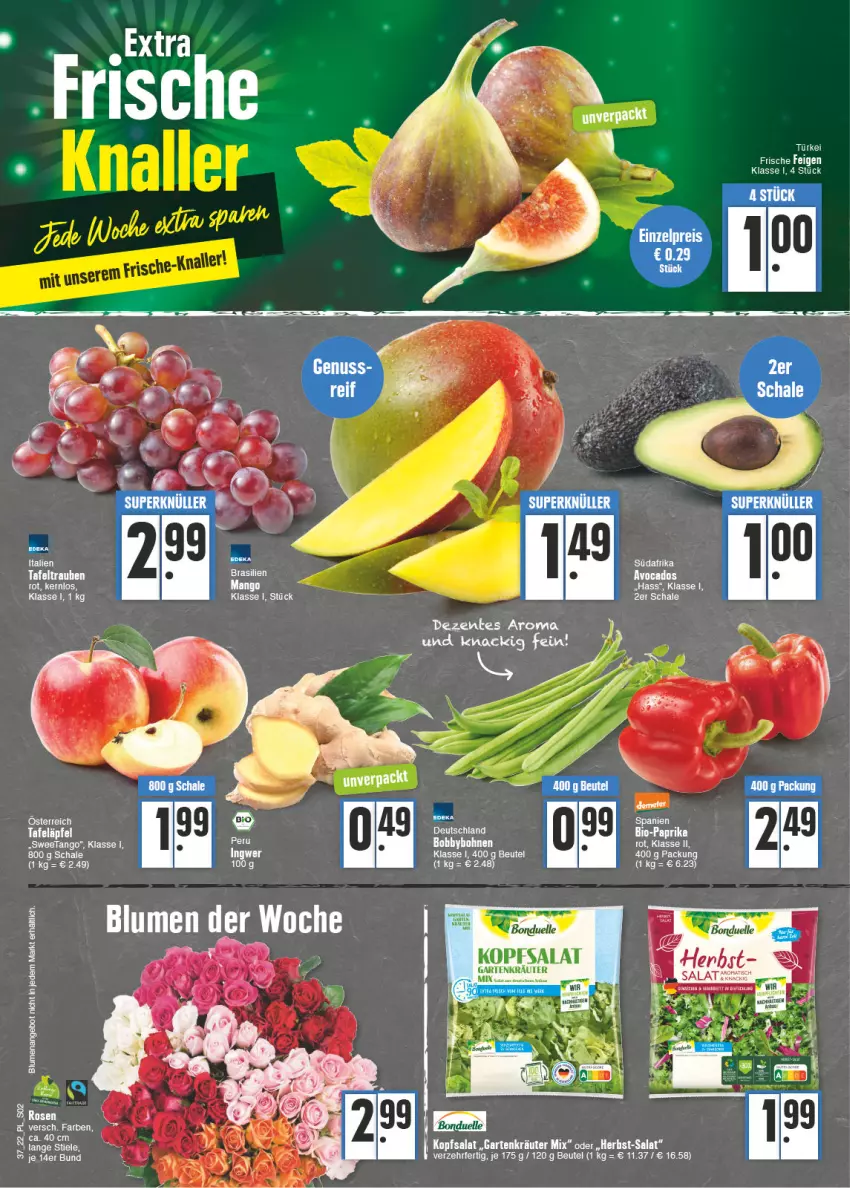 Aktueller Prospekt E Center - Angebote der Woche - von 12.09 bis 17.09.2022 - strona 2 - produkty: angebot, avocado, avocados, beutel, bio, Bio-Paprika, blume, blumen, ente, Feigen, Garten, kopfsalat, kräuter, paprika, rosen, salat, Schal, Schale, tafeltrauben, Ti, trauben, Yo