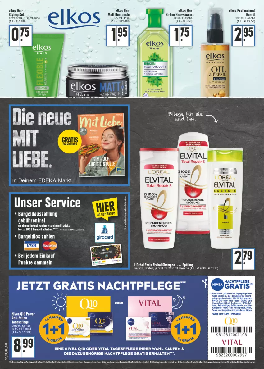 Aktueller Prospekt E Center - Angebote der Woche - von 12.09 bis 17.09.2022 - strona 22 - produkty: asti, deka, elkos, elle, elvital, flasche, loreal, nachtpflege, nivea, Q10, shampoo, spülung, Styling Gel, Tagespflege, tee, Ti, torte, uhr, vita, wasser