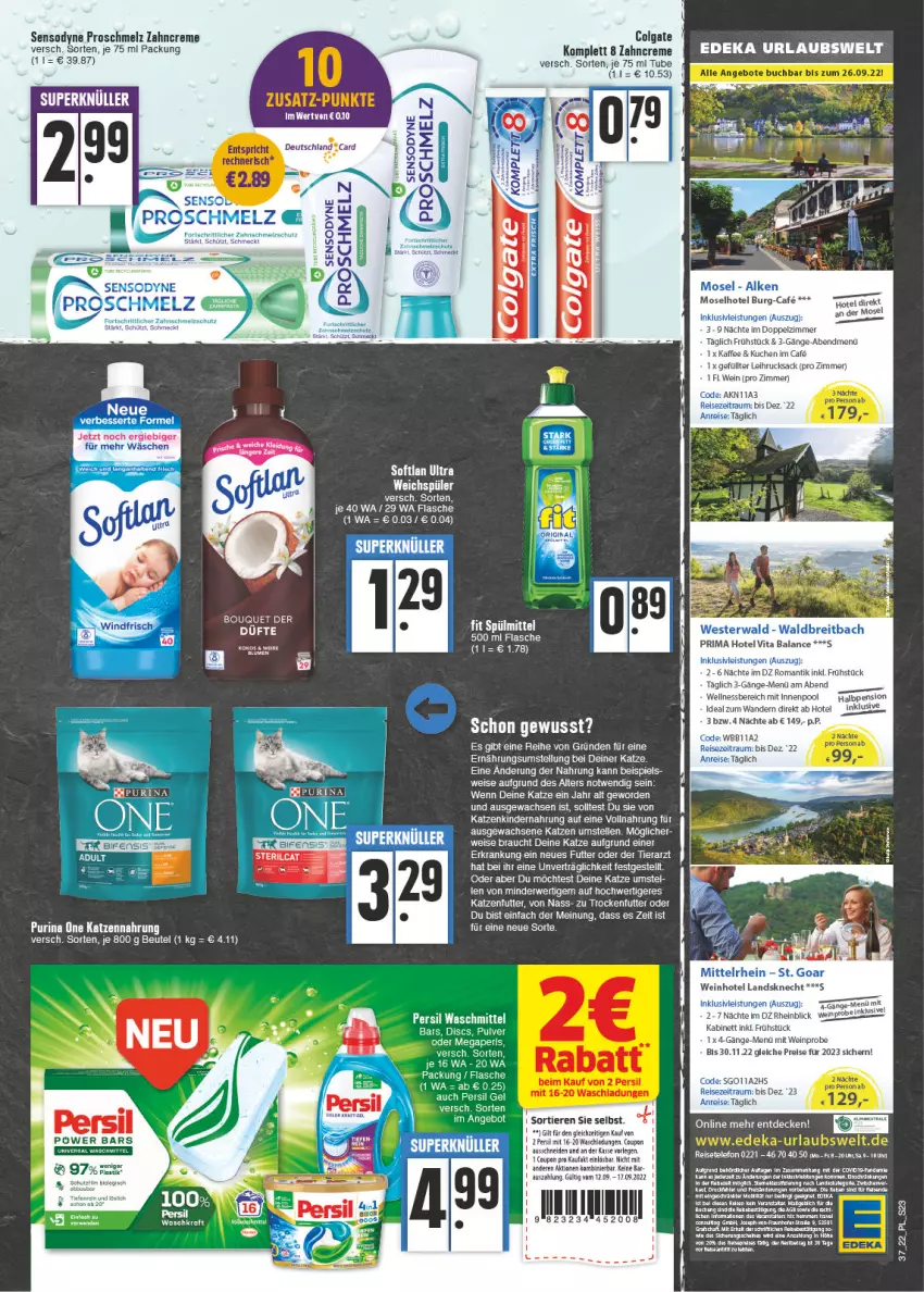 Aktueller Prospekt E Center - Angebote der Woche - von 12.09 bis 17.09.2022 - strona 23 - produkty: angebot, Bebe, bett, beutel, buch, colgate, coupon, creme, decke, deka, eis, elle, flasche, innenpool, kabinett, kaffee, katzenfutter, katzennahrung, Kinder, Kindernahrung, kraft, kuchen, LG, mab, mam, megaperls, pasta, persil, pool, purina, Rauch, reis, rel, rucksack, rum, rwe, sac, Schal, sensodyne, tee, telefon, Ti, Tiere, trockenfutter, vita, weichspüler, wein, wellnessbereich, zahncreme