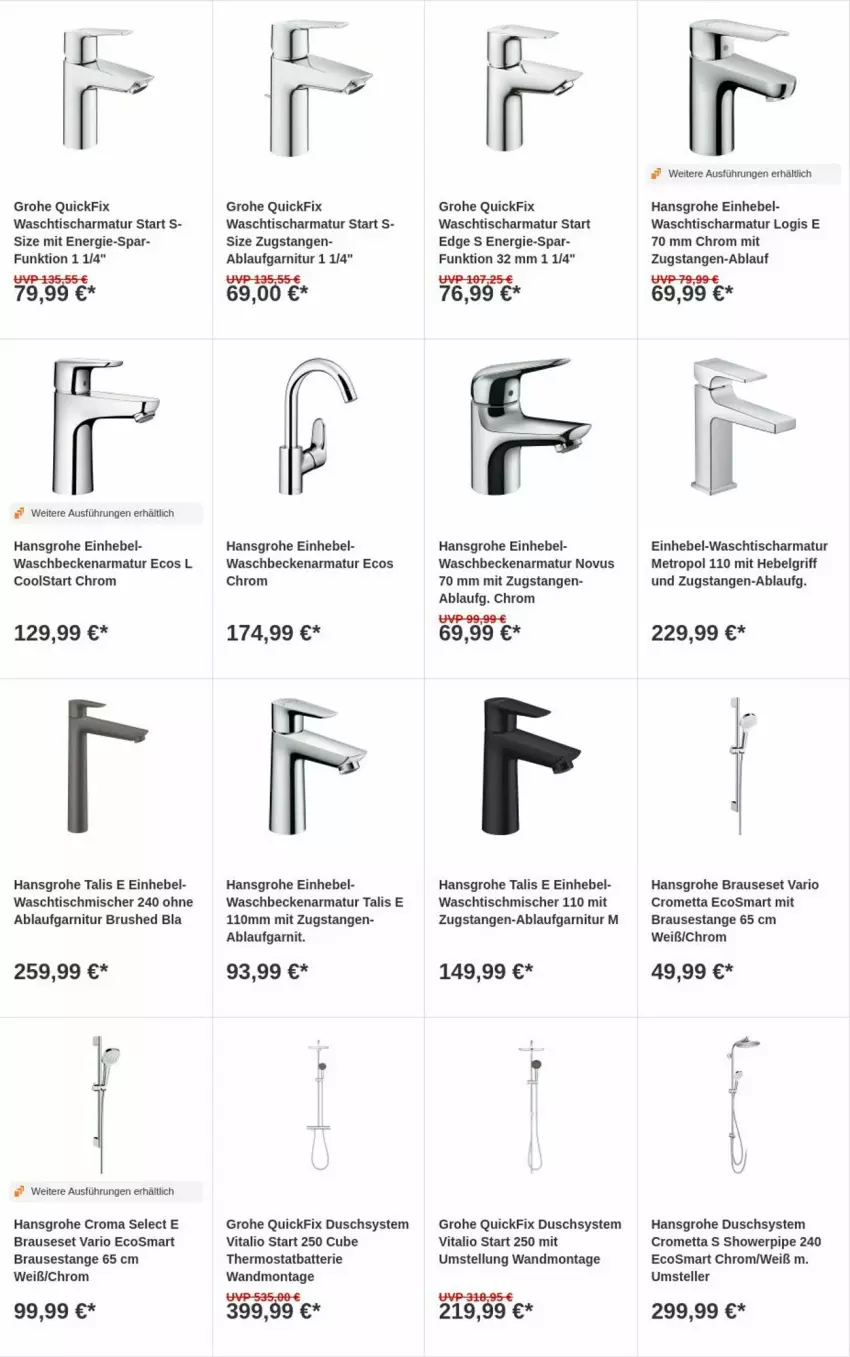 Aktueller Prospekt Obi - Prospekte - von 22.10 bis 30.10.2024 - strona 2 - produkty: armatur, batterie, brause, elle, garnitur, grohe, hansgrohe, LG, Metro, Mett, teller, thermostat, Ti, tisch, vita, waschbecken, waschtisch, waschtischarmatur