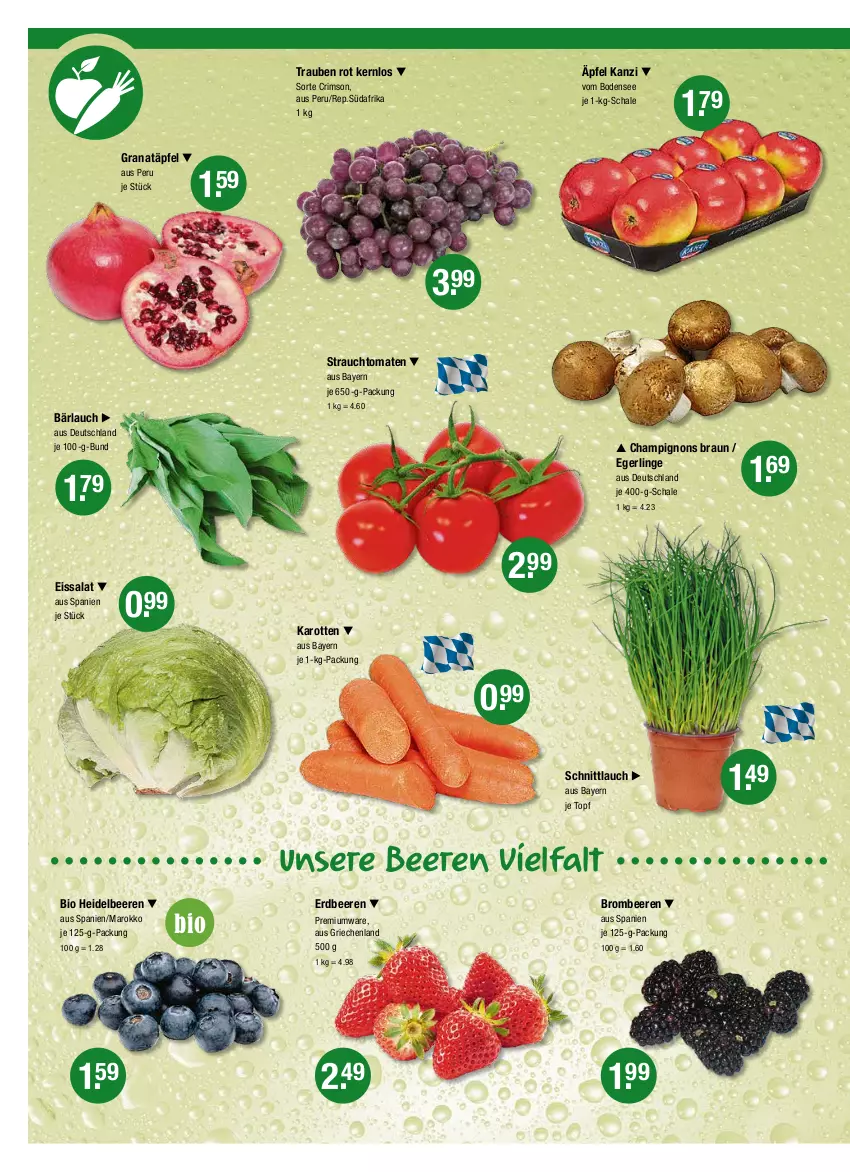 Aktueller Prospekt Vmarkt - V-Markt - von 31.03 bis 06.04.2022 - strona 4 - produkty: beere, beeren, bio, braun, brombeere, brombeeren, champignon, champignons, champignons braun, eis, erdbeere, erdbeeren, grana, Granatäpfel, heidelbeere, heidelbeeren, karotten, Rana, Rauch, salat, Schal, Schale, schnittlauch, strauchtomaten, tomate, tomaten, topf, trauben