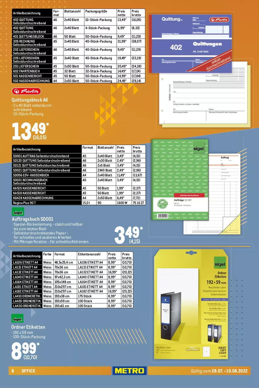 Aktueller Prospekt Metro - Office Spezial - von 28.07 bis 10.08.2022 - strona 8 - produkty: beutel, braun, brie, brut, buch, eis, elle, fenster, gin, Kette, office, ordner, papier, reis, Spezi, Tasche, taschen, Ti, ZTE