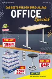 Gazetka promocyjna Metro - Office Spezial - Gazetka - ważna od 10.08 do 10.08.2022 - strona 1 - produkty: drucker, eis, elle, ente, hocker, HP, latte, Metro, office, papier, reis, schreibtisch, Sitzhöhe, Spezi, Ti, tisch, tischplatte, Tischplatten, top-hit, WICK