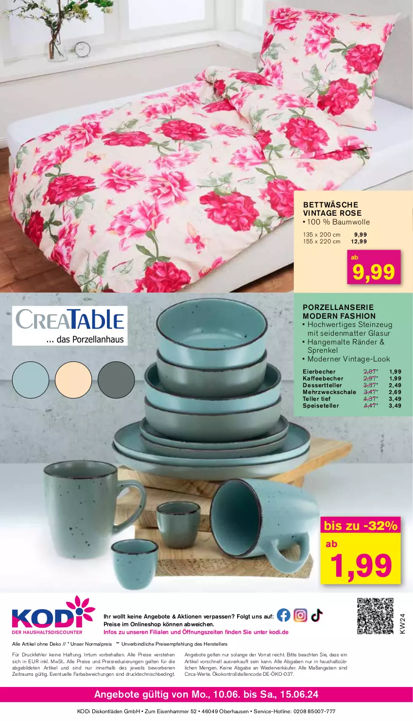 Aktueller Prospekt Kodi - Prospekte - von 10.06 bis 16.06.2024 - strona 8 - produkty: angebot, angebote, Bau, baumwolle, Becher, bett, bettwäsche, dessert, Dessertteller, eier, Eierbecher, eis, elle, kaffee, kaffeebecher, lenco, LG, Mode, reis, Schal, Schale, Speiseteller, teller, Ti, weck, wolle