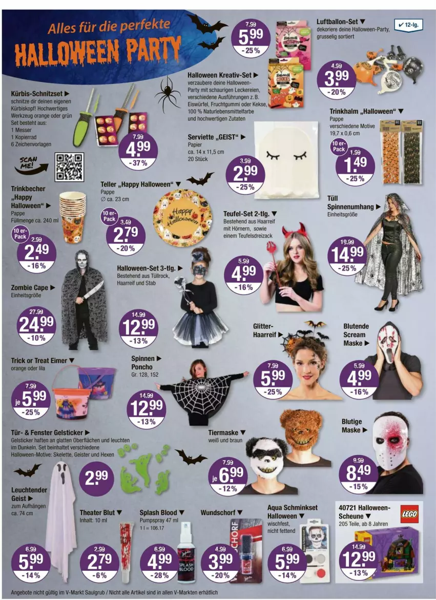 Aktueller Prospekt Vmarkt - Prospekte - von 23.10 bis 29.10.2025 - strona 14 - produkty: angebot, angebote, ball, Becher, braun, Cap, eimer, eis, eiswürfel, elle, fenster, frucht, fruchtgummi, Heu, keks, kekse, Kürbis, latte, lebensmittel, Lebensmittelfarbe, Leuchte, LG, Luftballon, Maske, natur, orange, papier, Serviette, teller, Thea, Ti, trinkbecher, würfel