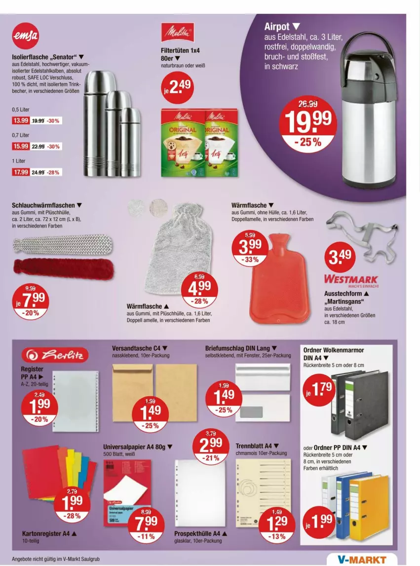 Aktueller Prospekt Vmarkt - Prospekte - von 23.10 bis 29.10.2025 - strona 15 - produkty: angebot, angebote, Becher, braun, Brei, din a4, edelstahl, elle, flasche, isolierflasche, LG, natur, ordner, Plüsch, schlauch, Ti, Tüte