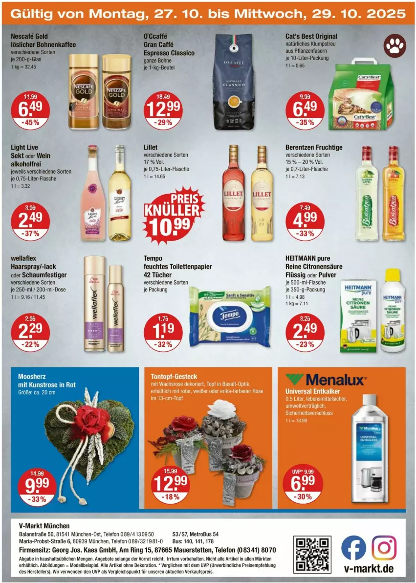 Aktueller Prospekt Vmarkt - Prospekte - von 23.10 bis 29.10.2025 - strona 24 - produkty: alkohol, alle artikel ohne dekoration, angebot, angebote, auer, berentzen, beutel, bohne, Cars, classico, dekoration, dell, eis, elle, espresso, feuchtes toilettenpapier, flasche, frucht, gin, haarspray, heitmann, kaes, klumpstreu, lack, lillet, Metro, Mode, obst, oder schaumfestiger, papier, reis, Ria, ring, rwe, schaumfestiger, sekt, telefon, teller, Tempo, Ti, toilettenpapier, tücher, wein, Wella, wellaflex