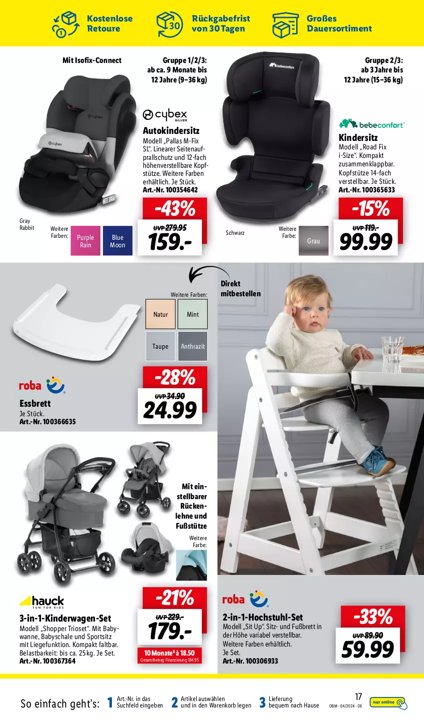 Aktueller Prospekt Lidl - Aktuelle Onlineshop-Highlights - von 01.04 bis 30.04.2024 - strona 17 - produkty: auer, auto, dell, elle, gefu, Kinder, Kindersitz, Kinderwagen, kopfstütze, korb, Liege, mint, Mode, natur, Ria, rückenlehne, Schal, Schale, Sport, stuhl, Ti, Wanne